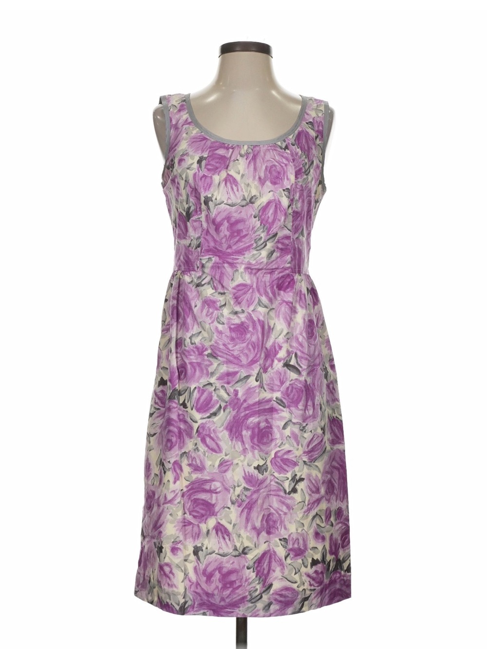 Talbots Women’s 10 Purple Floral Scoop Neck Sleeveless Sheath Knee Midi Dress